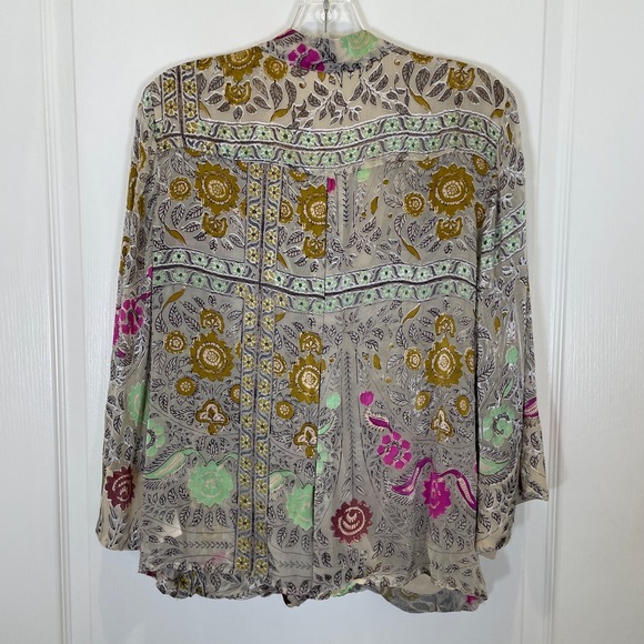 Anthropologie Floreat Japonica Blouse Silk Blend Floral Paisley Sheer Wrap L - Picture 7 of 7